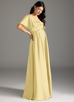 Azazie Verna Gravid brudtärna klänningar Klänning A-Line Ruched Golvlängd Stretch Satin image6