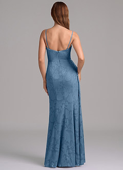 Azazie Amyra Jurken voor bruidsmeisjes Converteerbaar Jurk van Bloemen Burn-out met Zeemeermin Off the Shoulder Staal Blauw image7