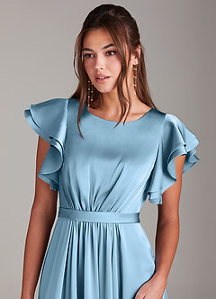 Azazie Daphne Robes de demoiselle d'honneur modestes Robe Trapèze Rayé Longueur ras du sol Satin extensible image5