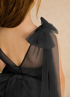 Azazie Dori Robe Demoiselle D'honneur Fillette Robe Trapèze en Tulle Rayé Noir image8