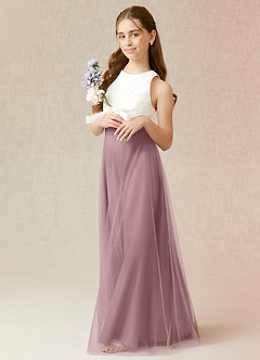 Azazie Albertine A-Line Lace Tulle Floor-Length Junior Bridesmaid Dress image4