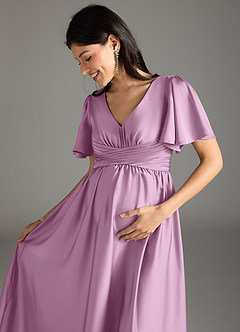 Azazie Verna vestidos de dama de honor de maternidad Vestido de Corte En A Volante Hasta el suelo Satén Elástico image1