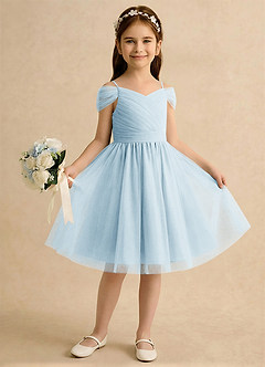 Azazie Lila Girls Formal Flower Girl Dresses Sky Blue A-Line Off the Shoulder Tulle Dress image4