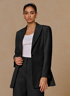 front Margaret Black Cotton Linen Blend Blazer