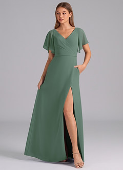 Azazie Ambrosia Bridesmaid Dresses Eucalyptus A-Line Pleated Chiffon Dress image3