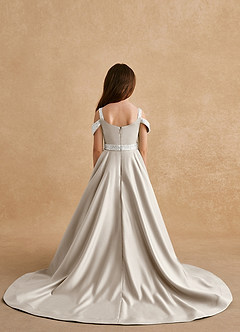 Azazie Jodi Robe Demoiselle D'honneur Fillette Robe Trapèze en Mat Satiné Givre image2