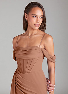 Azazie Amyra Brautjungfernkleider Wandelbar Etui Schulterfrei Chiffon Kleid Bronzer image6