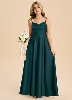 Azazie Bear Junior Robe Trapèze en Satin extensible Encolure en Forme de Cœur Vert Pin image7