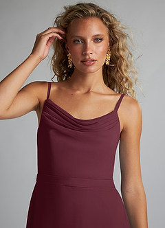 Azazie Summer Bridesmaid Dresses Cabernet Mermaid Scoop Cowl Chiffon Dress image5
