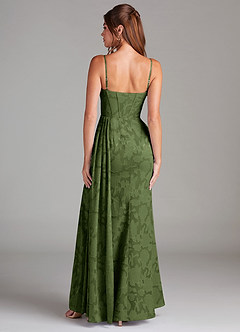 Azazie Denisa Bridesmaid Dresses Olive Sheath Pleated Floral Burnout Dress image2