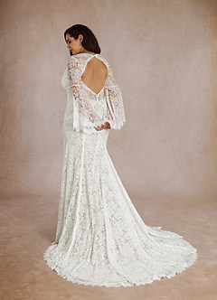 Azazie Hayes Wedding Dresses Diamond White Mermaid V-Neck Lace Dress image12