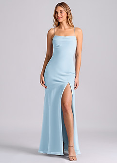 Azazie Grata Vestidos de damas de honor Vestido de Azul Cielo de Gasa de Corte Sirena con Plisado image1