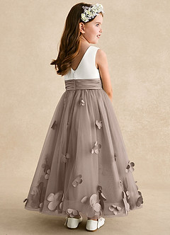 Azazie Vi Flower Girl Dresses Taupe A-Line Sleeveless Tulle Dress image4