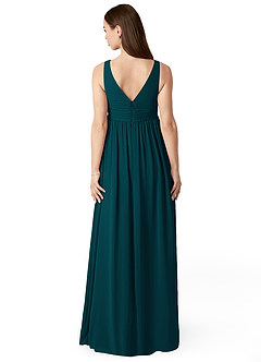 Azazie Yetta Maternity Bridesmaid Dresses A-Line V-Neck Gathered Chiffon Floor-Length Dress image2