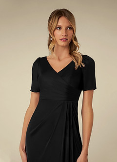 Azazie Bessie Kleider für die Brautmutter A-Linie Plissee Gittergewebe Kleid Schwarz image6