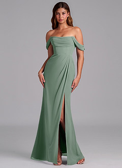 Azazie Johana Jurken voor bruidsmeisjes Converteerbaar Jurk van Chiffon met Zeemeermin Off the Shoulder Zilveren Salie image7