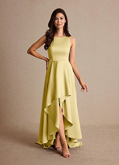 Azazie Niles Mère de la mariée Robes Robe Trapèze en Satin extensible Traînes Sorbet Citron image1