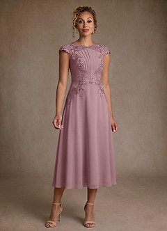 Azazie Crista Klänningar till brudens mor Klä A-Line i Chiffong Spets Dammig Ros image1