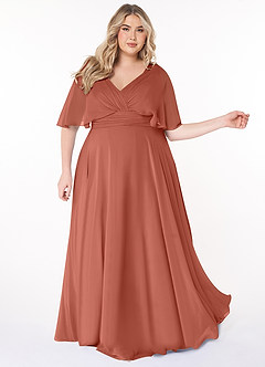 Azazie Pamela Bridesmaid Dresses Clay A-Line V-Neck Pleated Chiffon Dress image8