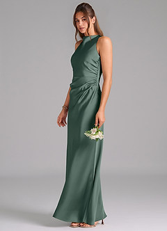 Azazie Evadne Bridesmaid Dresses Sea Moss A-Line Pleated Stretch Satin Dress image1