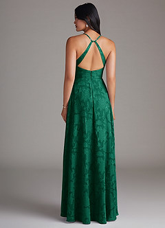 Azazie Davis Bridesmaid Dresses Emerald A-Line Pleated Floral Burnout Dress image2