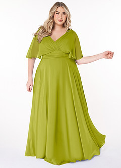 Azazie Pamela Bridesmaid Dresses Lemongrass A-Line V-Neck Pleated Chiffon Dress image8