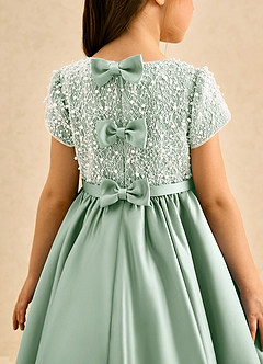 Azazie Cashew Flower Girl Dresses Agave Ball-Gown with Sleeves Matte Satin Dress image7