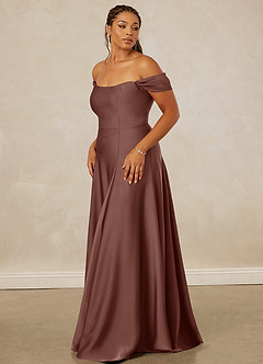 Christian Siriano Bridal for Azazie 1002 Bridesmaid Dresses Espresso A-Line Off the Shoulder Stretch Satin Convertible Dress image12