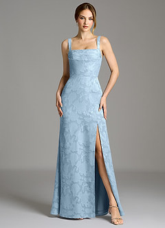 Azazie Brandi Venta final Vestido de Azul Cielo de Devorado Floral de Corte Sirena con Plisado image3