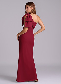 Azazie Yuanna Bridesmaid Dresses Burgundy Mermaid One Shoulder Chiffon Dress image6