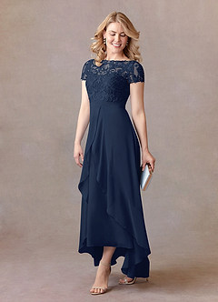Azazie Mamie Mère de la mariée Robes Robe Trapèze en Mousseline de soie Dentelle Bleu Marine Foncé image2