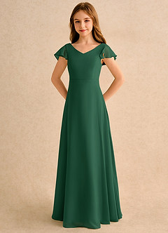 Azazie Nari Girls Formal Blumenmädchenkleider A-Linie mit ärmel Chiffon Kleid Dunkelgrün image6
