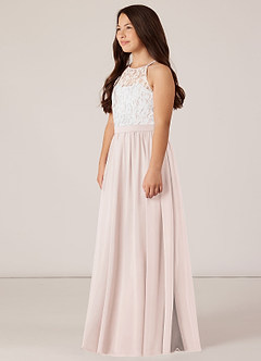 Azazie Fahari Junior A-Linie Spitze Chiffon Kleid Blassrosa image3
