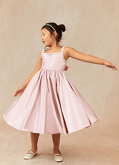 Azazie Cutie Pie Flower Girl Dresses Blushing Pink A-Line Pleated Matte Satin Dress image3