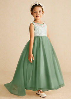 Azazie Tay Flower Girl Dresses Matcha A-Line Sequins Tulle Dress image3