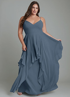 Azazie Zaina Abiti da Damigella Abito A-Line in Chiffon Blu Nettuno image9