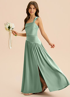 Azazie Dotty Junior Linia A Pofałdowany Satyna elastyczna Długość podłogi Młodsza druhna Sukienka image5