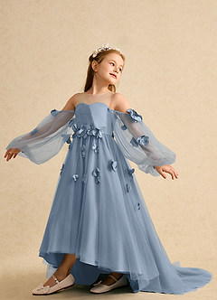Azazie Karrie Blumenmädchenkleider A-Linie mit ärmel Tüll Kleid Staubblau image5