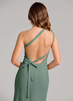 Azazie Monroe Vestidos de damas de honor Vestido de Eucalipto de Gasa de Corte Recto con Hombro unilateral image6