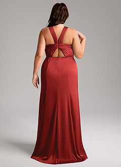 Azazie Rue Bridesmaid Dresses Pomegranate A-Line Pleated Stretch Satin Dress image9