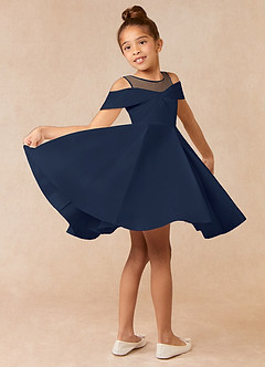 Azazie Shirin Flower Girl Dresses Dark Navy A-Line Off the Shoulder Matte Satin Dress image4