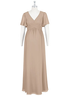 Azazie Verna Vestidos de dama de honra para maternidade Vestido Linha A Ruched Comprimento do chão Chiffon image7