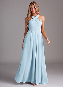 Azazie Dixie Bridesmaid Dresses Sky Blue A-Line Halter Pleated Chiffon Dress image3