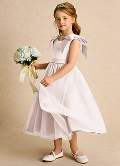 Azazie Serene Robe Demoiselle D'honneur Fillette Robe Princesse en Mat Satiné Arc Rose Pétale image2