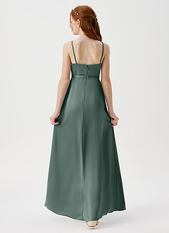 Azazie Kaylee Junior Robe Trapèze en Satin extensible avec ceinture Mousse De Mer image2