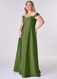 Barbie ♥ Azazie Robes de demoiselle d'honneur Robe Trapèze Convertible en Satin extensible Épaule décolletée Genévrier image9