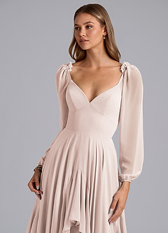 Azazie Karan Bridesmaid Dresses Rose Petal A-Line Long Sleeve Chiffon Dress image6