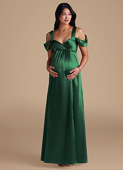 Azazie Rhea Maternity Bridesmaid Dresses A-Line Pleated Metallic Satin Floor-Length Dress image6