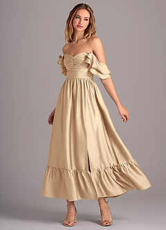 Azazie Anaya Robes de demoiselle d'honneur Robe Trapèze Convertible en Satin extensible Encolure en Forme de Cœur Champagne image3