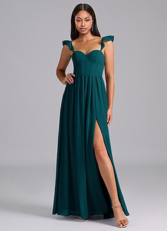 Azazie Denisse Brautjungfernkleider A-Linie Gestreift Chiffon Kleid Kiefer image5